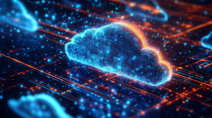 Poster - Isometric modern cloud technology and networking concept. Web cloud technology business. Internet data services vector illustration.