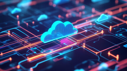 Poster - isometric modern cloud technology and networking concept. web cloud technology business. internet da