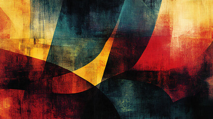 Aufkleber - Striking abstract painting with a bold red and yellow background that captures the eye and evokes emotion through color and design.