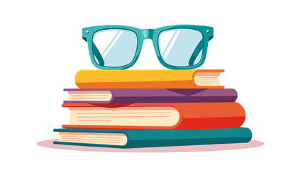Poster - Colorful reading glasses atop stacked books, vibrant learning concept