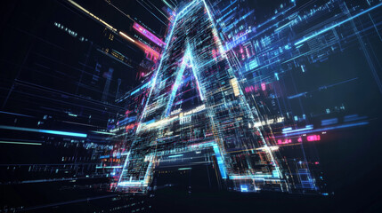 Poster - Isometric vector abstract Big Data visualization. Futuristic A letter design. Visual information complexity. Social network or business analytics representation