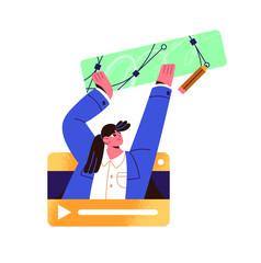 Fototapete - Web designer sends prototypes of user interface to colleagues. Creative worker gives created UX UI elements for app. Concept of design project. Flat isolated vector illustration on white background