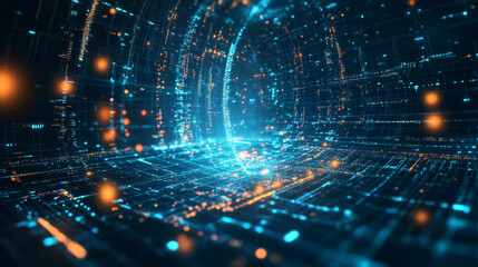 Poster - Isometric abstract Big Data visualization. Futuristic A letter design. Visual information complexity. Social network or business analytics representation.