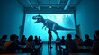 © Iombi - Estudiantes observando dinosaurio en proyección educativa inmersiva
