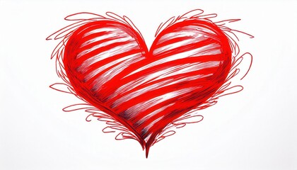 Poster - hand drawn red heart with bold diagonal strokes on a white background, artistic sketch symbolizing love, passion, and emotion

