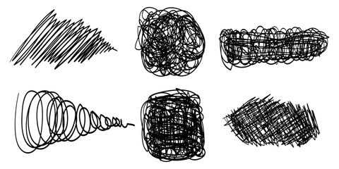 Poster - Set of hand drawn scribble sketch circle object. Tangled grungy round scribble. isolated on white background with scribble, swashes, swoops. swirl. vector illustration