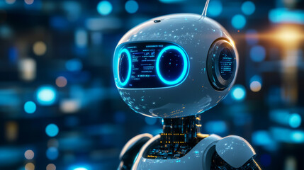 Poster - Isometric Internet bot and cybersecurity, artificial intelligence concept. ChatBot free robot virtual assistance of website or mobile applications. Vector illustration