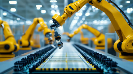 Poster - 3d rendering robotic arms with silicon wafers for semiconductor manufacturing 