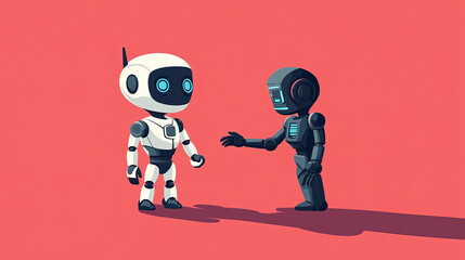 Poster - Isometric concept robot programming. Infographics of Robots helpers and friends