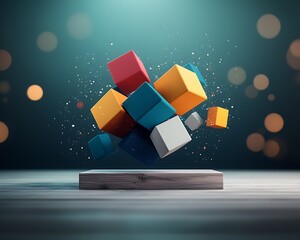 Poster - Colorful floating cubes abstract design