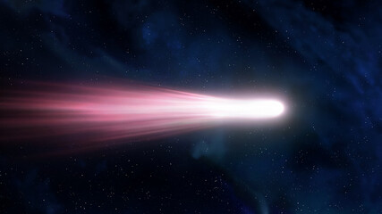 Wall Mural - comet in bright colors isolated. glowing tail of comet on dark background. astronomical observation 