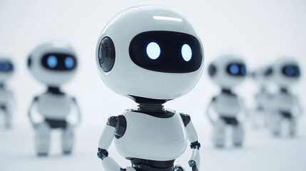 Poster - Isometric Set of Modern Robots Isolated On Background. Little Minimal Modern White Robots