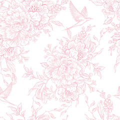  Tender  Floral pink seamless pattern, Elegant Line Art Design