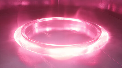 Aufkleber - Neon optical halo flares with light glow vector effect. Circle energy flare glow abstract frame with 3d shine. Digital fantasy portal swirl shape illustration. Beautiful pink sphere twist element