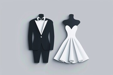 Aufkleber - Paper cut tuxedo and dress symbolizing wedding ceremony preparation