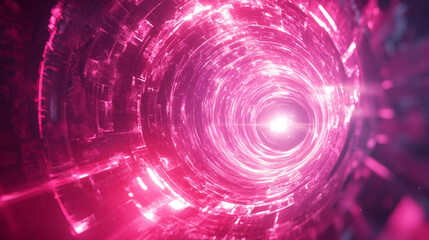 Aufkleber - Neon optical halo flares with light glow vector effect. Circle energy flare glow abstract frame with 3d shine. Digital fantasy portal swirl shape illustration. Beautiful pink sphere twist element