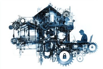 Poster - The cybersecurity concept is represented by icons of secure access, biometric password technology, and data protection, which work together to prevent cyber attacks on internet networks