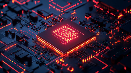 Poster - Close-up of GPU Microchip with Glowing AI Letters . Next-generation Artificial Intelligence Acceleration Card for for High-Performance Computing inside Data Centers and Supercomputers.
