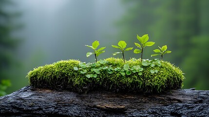 Poster - Lush green moss and plants on rock