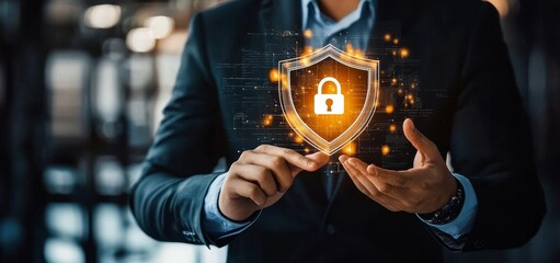 Poster - The lock mark of cybersecurity is a concept that secures internet data, protects against hacker attacks, ensures password security, and maintains online privacy, all while addressing issues of