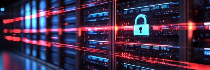 Poster - Delve into the realm of cybersecurity art that combines hacker alerts, digital risks, safeguarding technology, and secure data