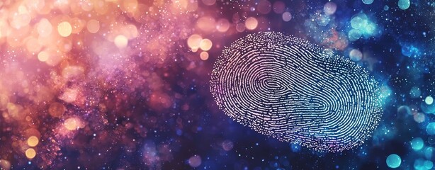 Poster - a futuristic fingerprint scan technology shield is set against a digital background, symbolizing cyb