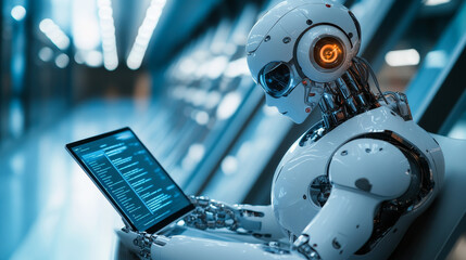 Poster - Isometric Science teacher bot concept. Artificial Intelligence, Knowledge Expertise Intelligence Learn. Technology and engineering. Online training banner