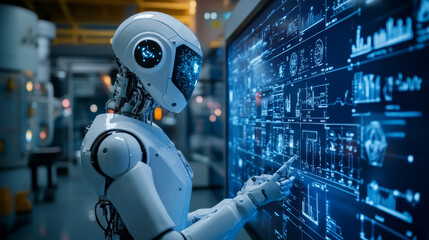 Poster - Isometric Science teacher bot concept. Artificial Intelligence, Knowledge Expertise Intelligence Learn. Technology and engineering. Online training banner