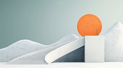 Poster - Minimalist orange oval shape on white platform