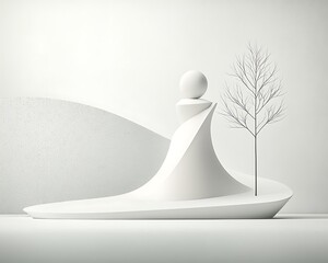 Poster - Minimalist white abstract landscape sculpture