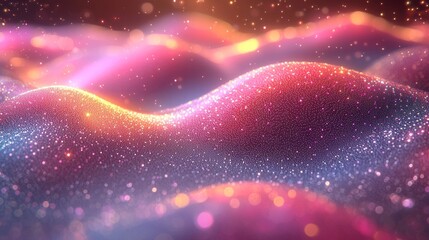 Poster - A 3D animation featuring delicate, flowing shapes in shades of green and pink produces an ethereal visual effect through its soft colors and fluid motion