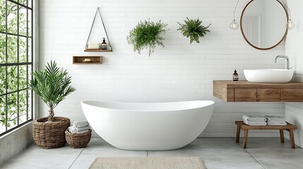 Poster - Modern bathroom interior design with freestanding tub