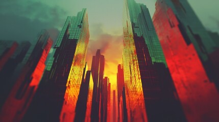 Poster - A white and blue background serves as the setting for abstract skyscrapers, forming a geometric pattern of towers that can be used in brochures for architectural, financial, and corporate businesses