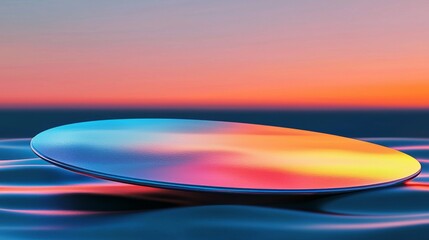 Poster - A minimalist abstract 3D rendering depicts a modern interior featuring blue and pink gradient lighting and reflective surfaces, exemplifying futuristic digital art as a background