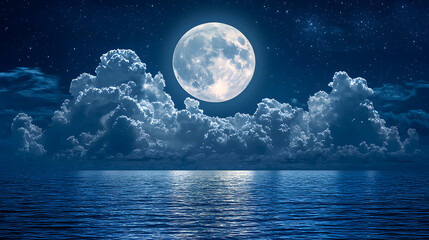 Wall Mural - moonlit serenity: the tranquil beauty of a full moon casting its silvery glow upon a calm ocean at n