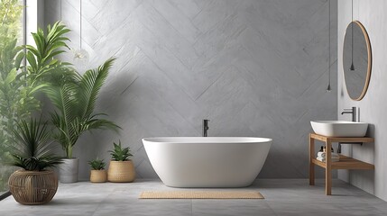Poster - Modern freestanding bathtub minimalist bathroom design
