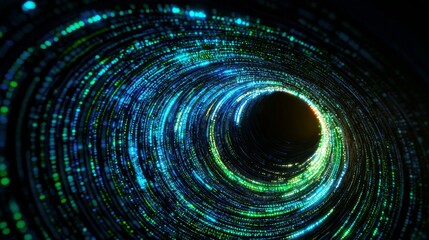 Poster - Glowing green digital cyberspace of the future is characterized by luminous particles and a swift flow of data