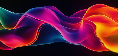 Poster - Abstract Colorful Waves, Vibrant Flowing Fabric, Dynamic Swirls, Neon Hues, Smooth Curves, Gradient 