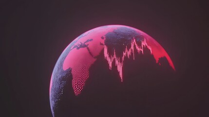 Poster - a globe wrapped in financial graphs and overlaid with the shadow of political unrest illustrates the