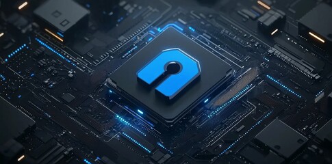 Cybersecurity is the primary theme in this abstract technological background, which also highlights technology, digital elements, and network structures