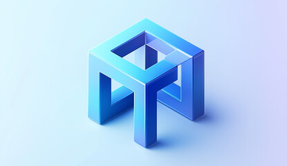 Poster - Abstract Blue 3D Cube Structure, Geometric Design, Modern Art
