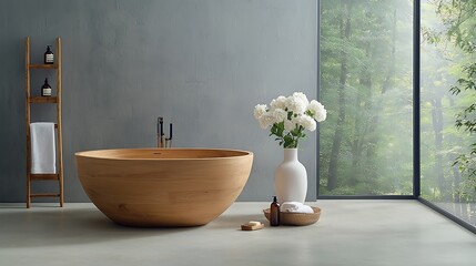 Poster - Modern minimalist wooden bathtub interior