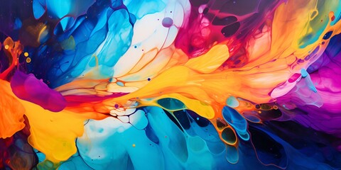Wall Mural - Abstract, colorful painting background with fluid shapes and splashes of paint. Vibrant colors, 