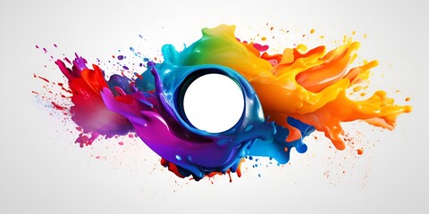 Wall Mural - Abstract, colorful splash in the shape of an O, vector style, 3D render, white background, circular design bokeh background