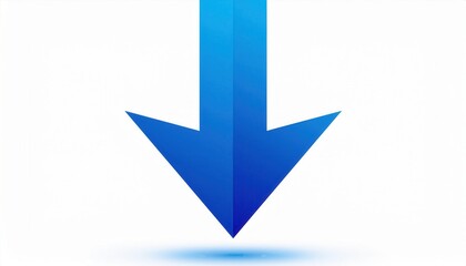 Poster - bold blue downward arrow icon with shadow, isolated on white, symbolizing download, direction, decrease, or navigation

