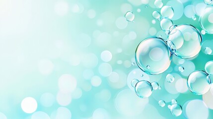 Poster - A serene background featuring floating bubbles against a soft aqua backdrop, creating a calming and refreshing atmosphere, Green Technology.