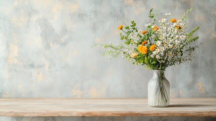 Poster - White yellow flower bouquet soft focus vase
