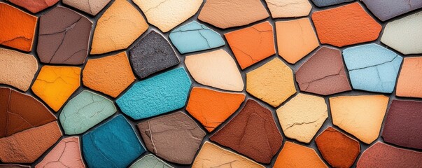 Poster - Colorful Mosaic Pattern with Various Shapes and Textures in Tiles