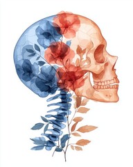 Poster - Artistic Floral Skull Illustration with Vibrant Colorful Details