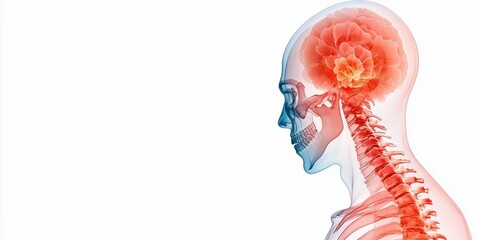 Poster - Human Anatomy Illustration with Brain and Spine in Transparent View